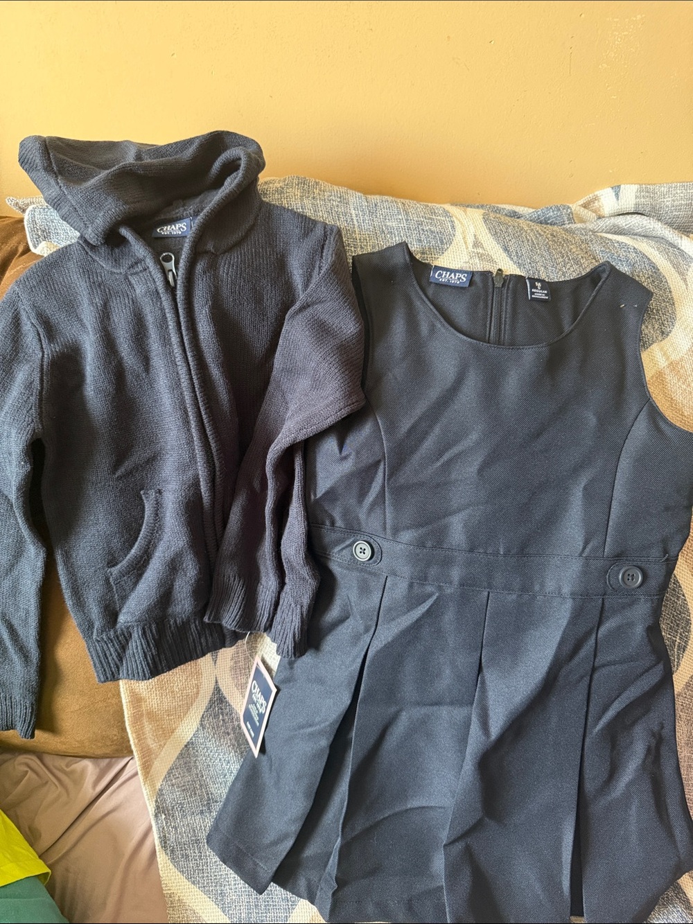 Chaps Blue Girl's School Jumper Dress with Blue Hooded Zip Sweater